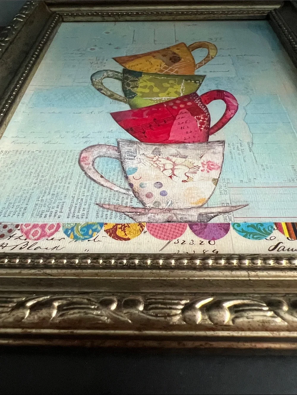 Stacked Teacups Ornate Framed Art